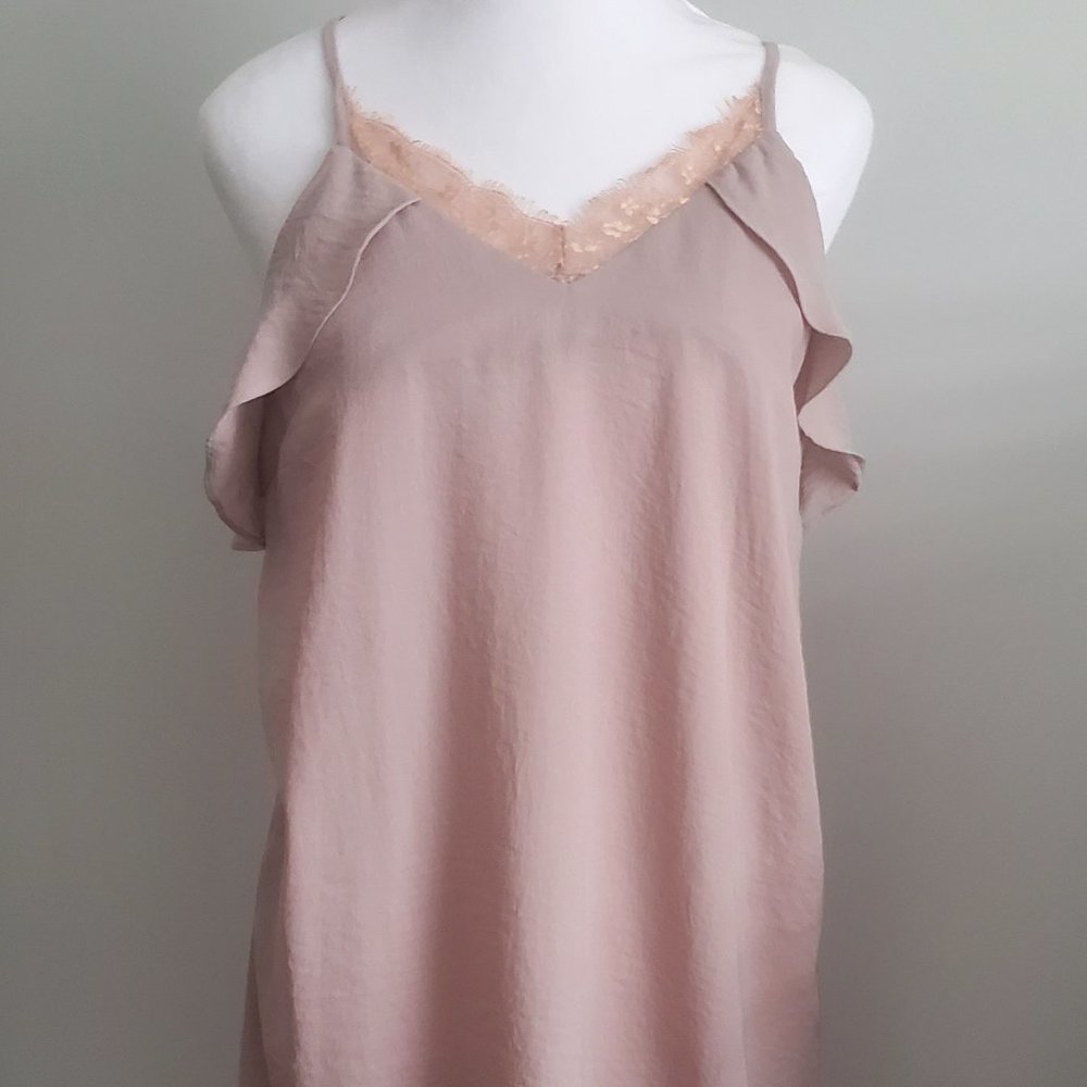 MONTEAU Cami Mini Dress Strappy Racer Back Lace Trim Blush Pink Fairy Feminine